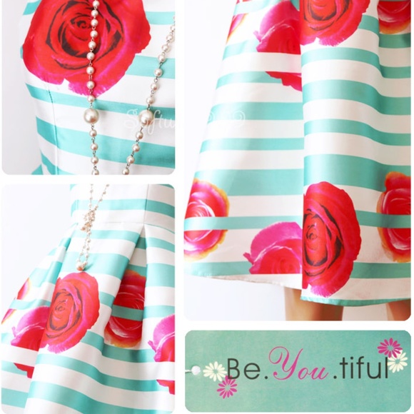 Last ☝️Floral Satin Fit & Flared Midi Skater Dress - Picture 5 of 8